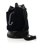 Wool Calfskin Embroidered Paris Hamburg Drawstring Backpack Navy Blue