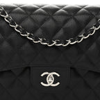 Caviar Quilted Jumbo Double Flap Black