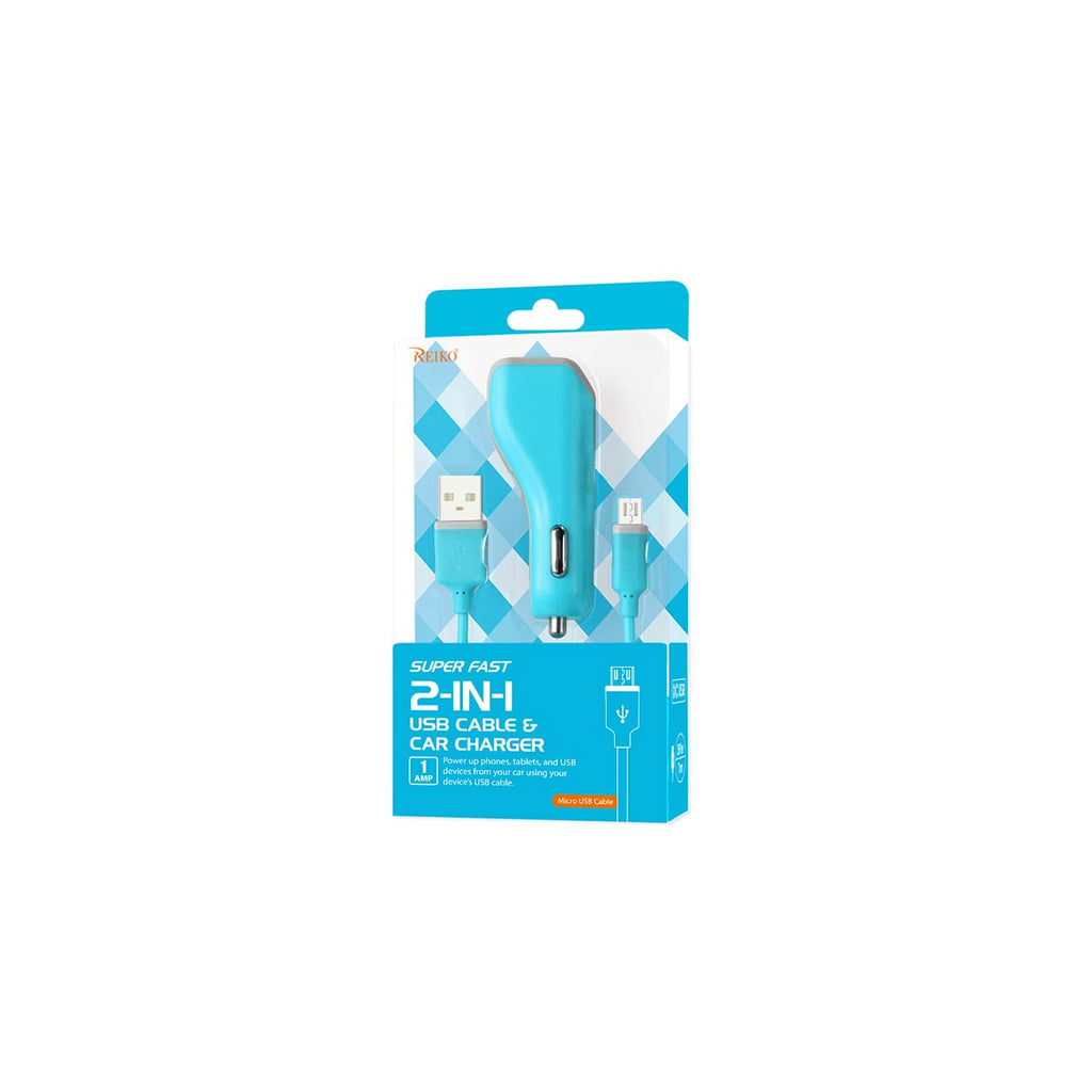 Reiko Micro Usb Car Charger With Data Usb Cable In Blue