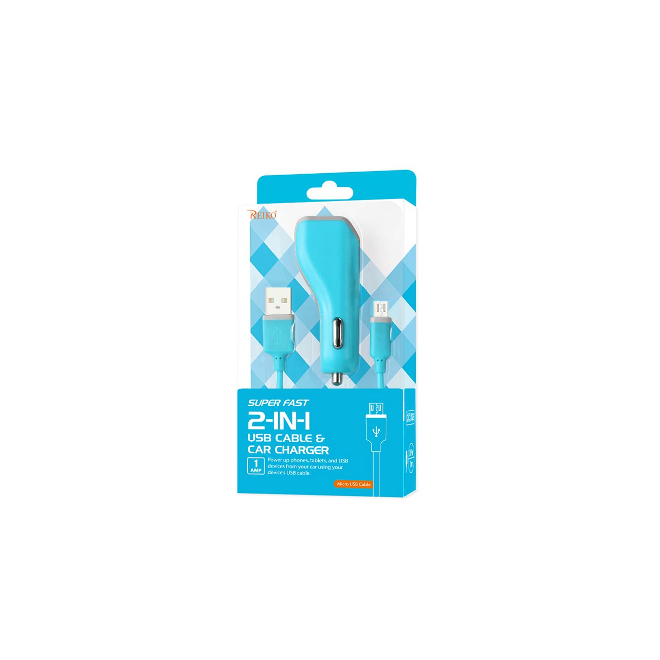Reiko Micro Usb Car Charger With Data Usb Cable In Blue