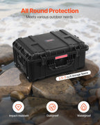 Weatherproof Hard Case, Heavy Duty Protective Dry Box Case with Pre-Cut Foam, Wheels & Retractable Pull Handles for Travel, Hunt, Military, Tactical, IP67 Waterproof Case for Cameras(57x45x28)