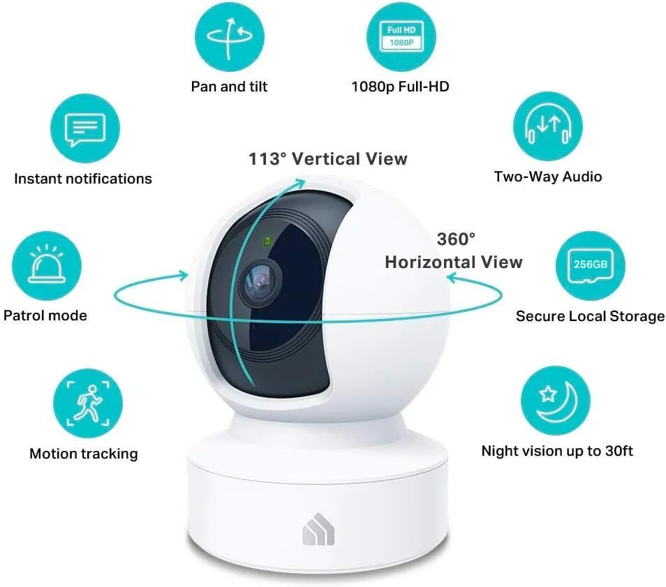 Indoor Pan/Tilt Smart Security Camera, 1080p HD Dog-Camera,2.4GHz with Night Vision,Motion Detection for Baby and Pet Monitor, Cloud & SD Card Storage, Works with Alexa& Google Home (EC70), White