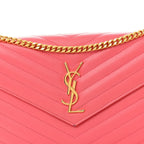 Grain De Poudre Matelasse Chevron Monogram Chain Wallet Rose Clair