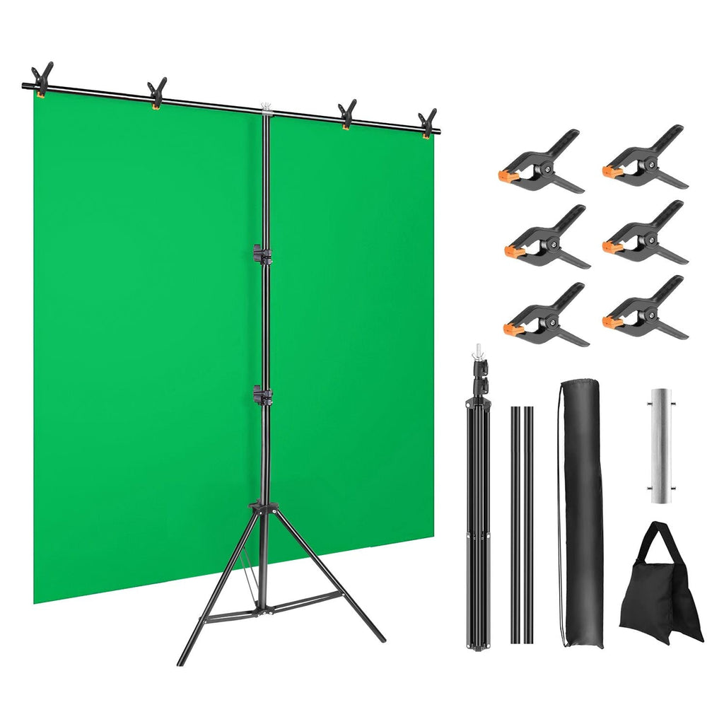 5×6.5FT T-Shape Photo Video Backdrop Stand Heavy Duty Background Stand Adjustable Photography Backdrop Stand with 6 Spring Clamps Sandbag Carry Bag for Studio Party Wedding