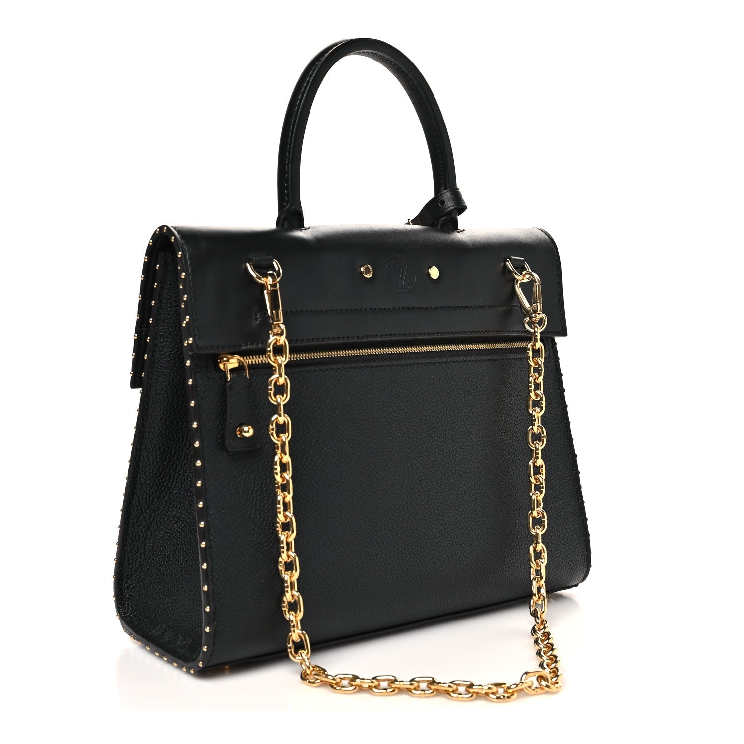 Calfskin Taurillon Studded City Steamer One Handle Bag Black