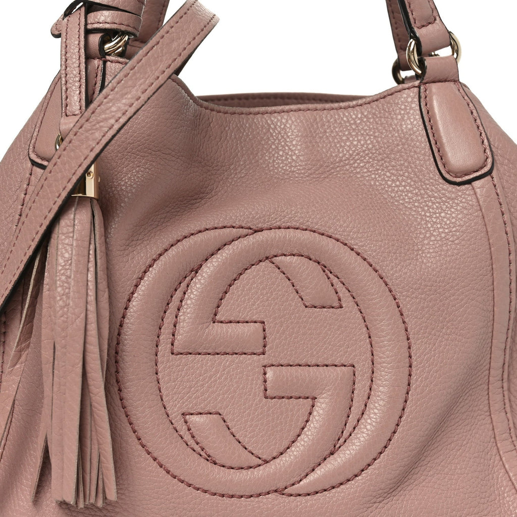 Pebbled Calfskin Small Soho Shoulder Bag Light Pink