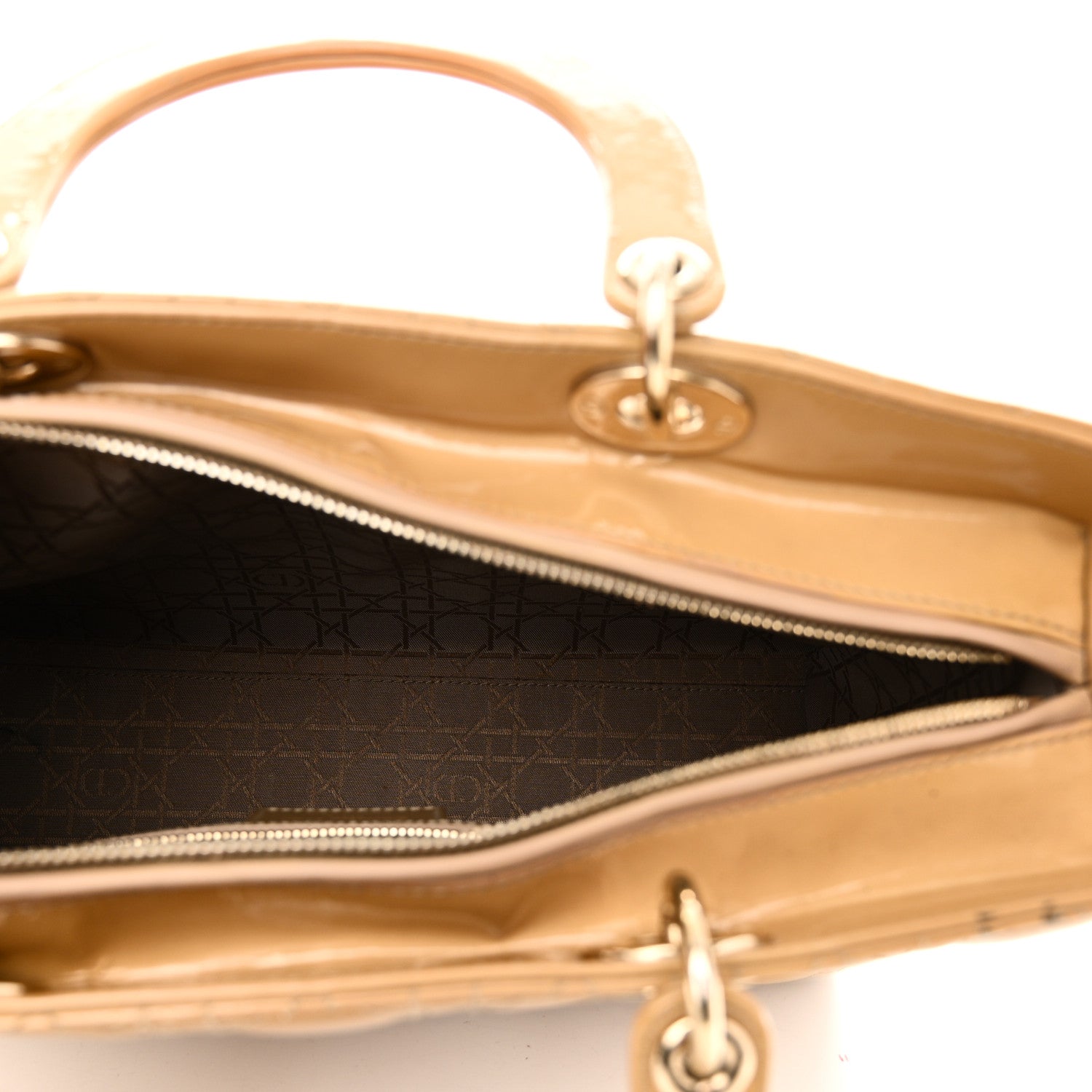 Patent Cannage Large Lady Dior Dark Beige
