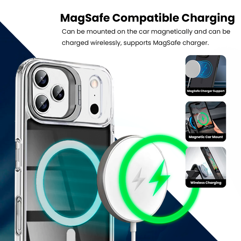 Entronix [Magnetic] Case Compatible with iPhone 17 Pro Max – [Glossy] Color Back with Camera Frame Stand