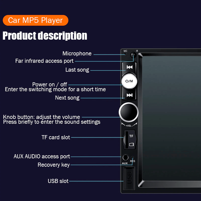 7" Double 2 DIN Car MP5 Player Bluetooth Touch Screen Stereo Radio With Camera