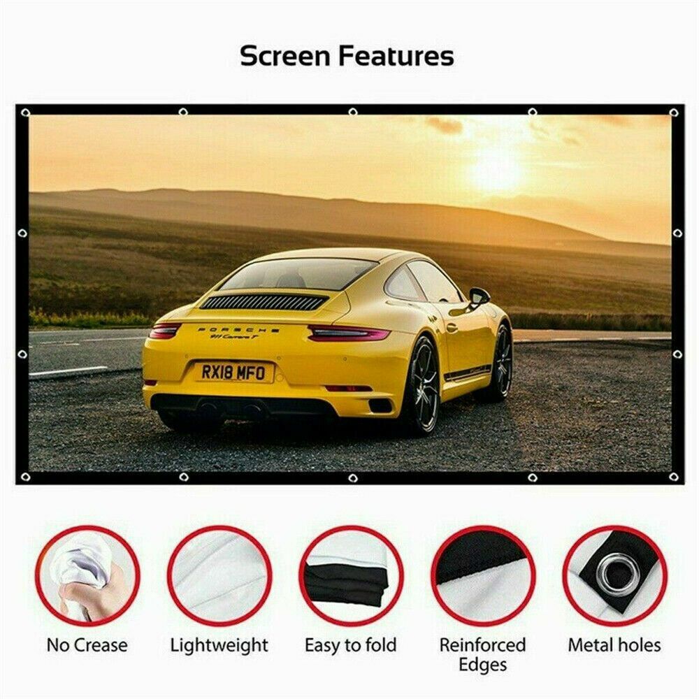Portable Foldable Projector Screen 16:9 HD Outdoor Home Cinema Theater 3D Movie - 100 in