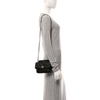 Calfskin Quilted Top Handle Flap Black