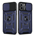 Kickstand Ring Holder With Slide Camera Cover Tpu Shockproof Case And Magnetic Car Mount For Apple Iphone 12 Pro Max In Blue