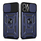 Kickstand Ring Holder With Slide Camera Cover Tpu Shockproof Case And Magnetic Car Mount For Apple Iphone 12 Pro Max In Blue