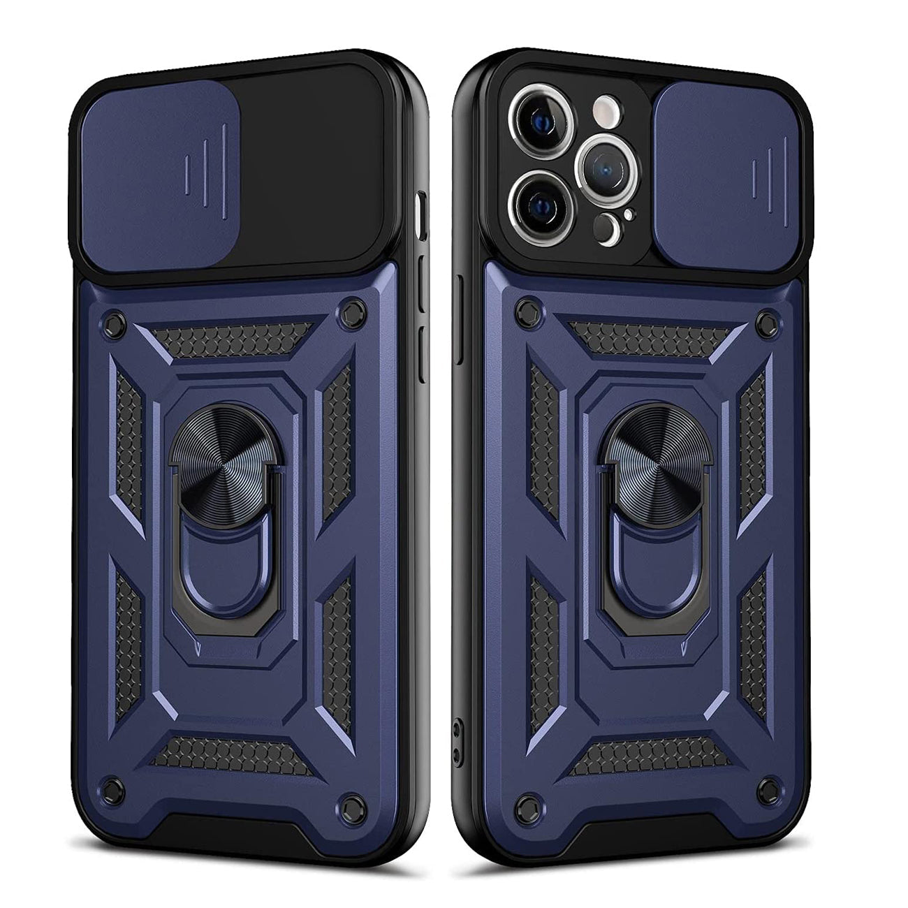 Kickstand Ring Holder With Slide Camera Cover Tpu Shockproof Case And Magnetic Car Mount For Apple Iphone 12 Pro Max In Blue