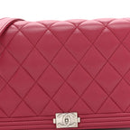 Lambskin Quilted Boy Wallet On Chain WOC Dark Fuchsia