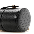 Lambskin Quilted Mini Round Vanity Case With Chain Black