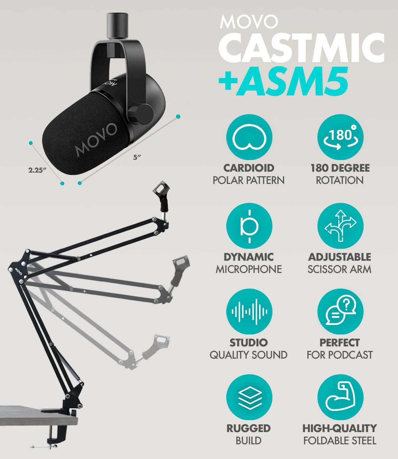 Movo PodPro-AH Portable Podcasting Bundle for 2 for Smartphones and Computers