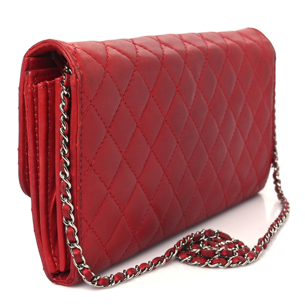 Lambskin Quilted Chain Clutch Flap Red