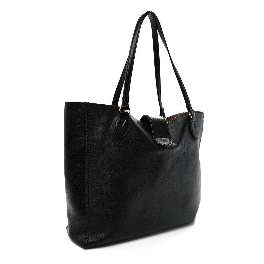 New Sakai Calfskin Lux Medium Dahlia Tote  Black