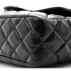 Shiny Crumpled Calfskin Quilted Wavy CC Hobo Black