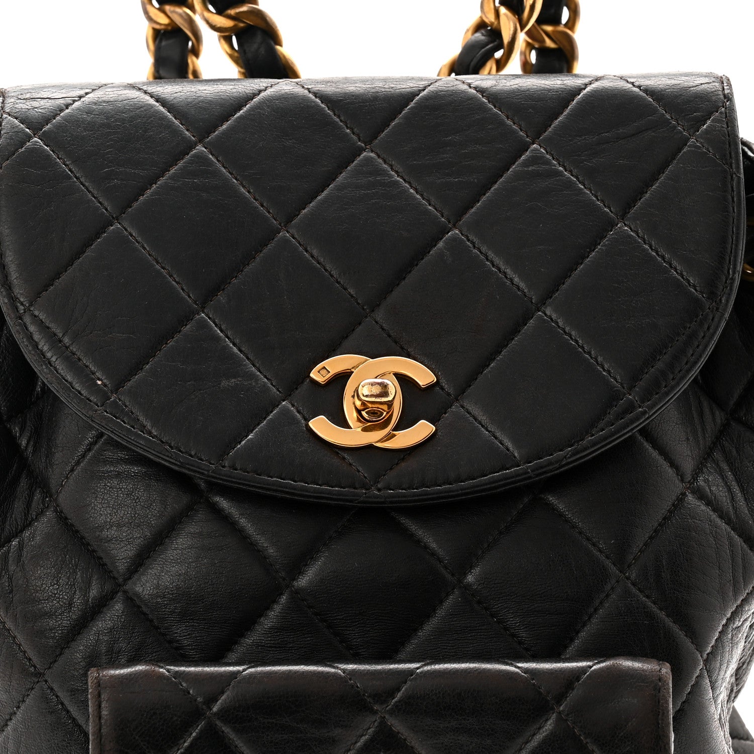 Lambskin Quilted Drawstring Backpack Black