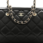 Caviar Quilted Barrel Clutch With Chain  Black