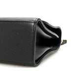 Grained Calfskin Quilted Large Label Click Flap Bag Black