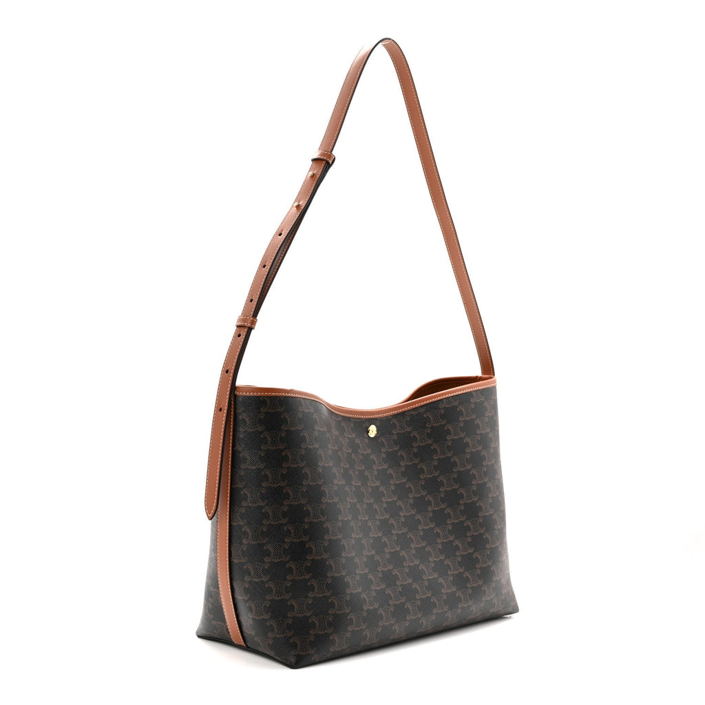 Triomphe Canvas Calfskin Shopper Tote Tan