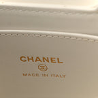 Shiny Aged Calfskin Quilted Mini Nano Kelly Shopper White