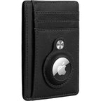 SAHARA- Slim Genuine Leather Wallet Case for Apple AirTag - Black