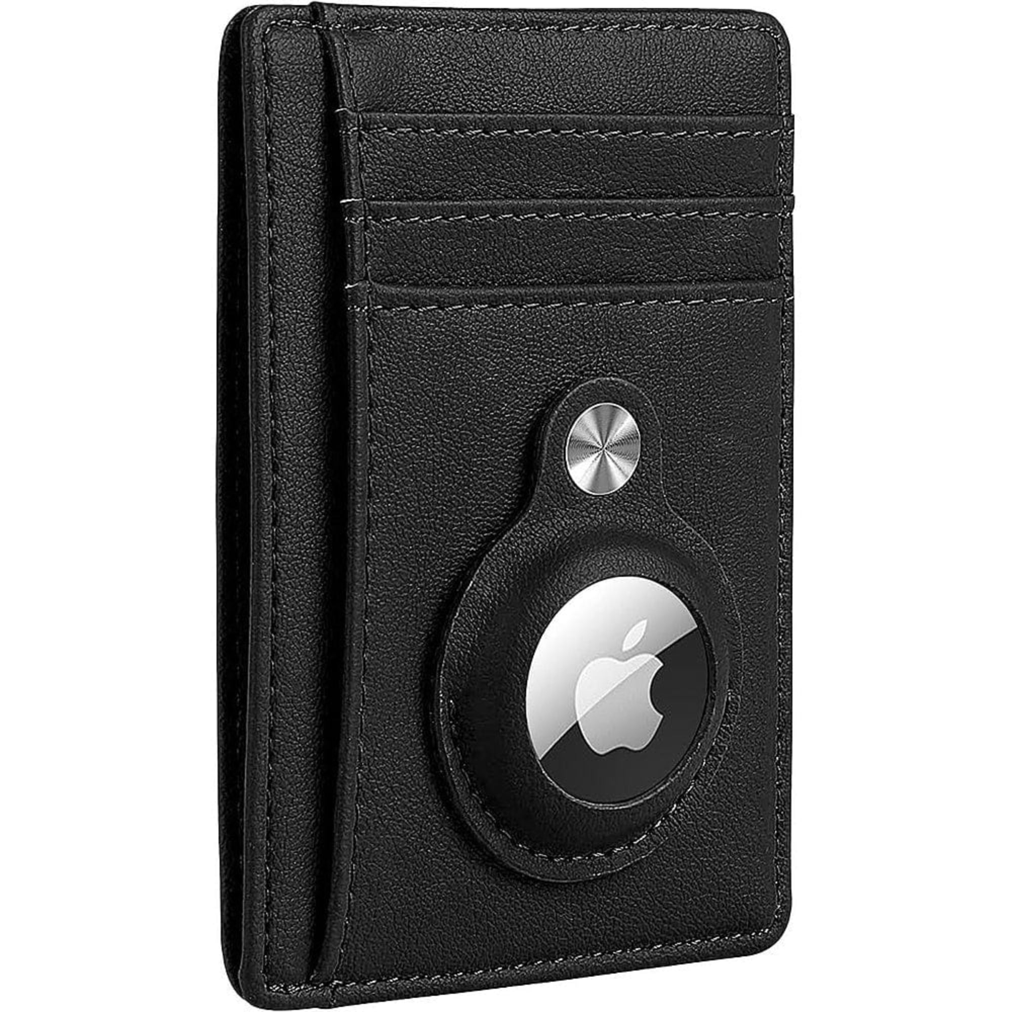 SAHARA- Slim Genuine Leather Wallet Case for Apple AirTag - Black