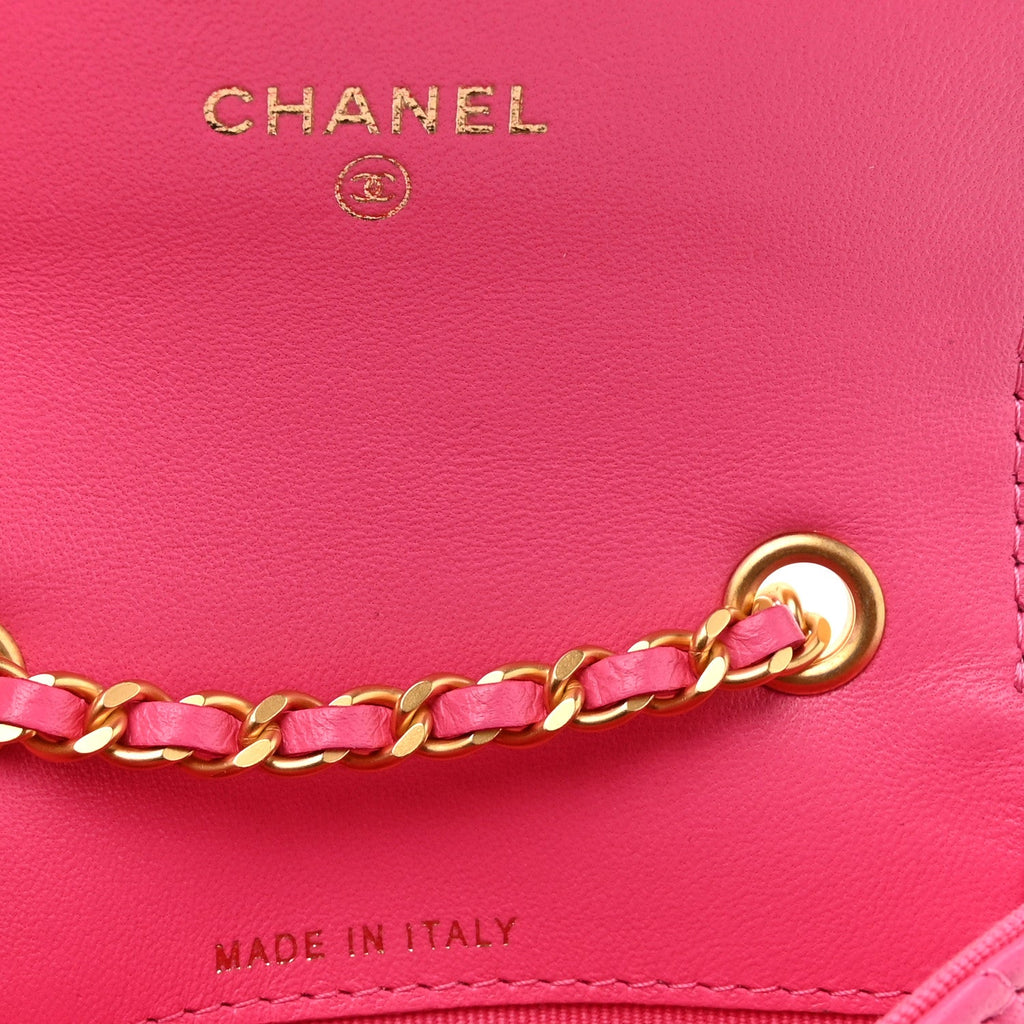 Lambskin Enamel Quilted Mini Chain Belt Bag Pink