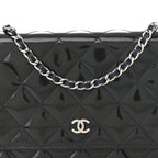 Patent Quilted Wallet On Chain WOC Navy Blue