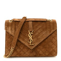Suede Mixed Matelasse Triquilt Medium Monogram Envelope Satchel Bark Brown