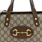 GG Supreme Monogram Azalea Calfskin Mini Horsebit 1955 Foldover Top Handle Bag Beige Ebony Brown Sugar