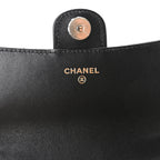 Lambskin Quilted Flap Phone Holder With Chain Black