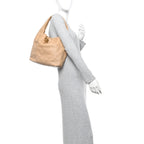 Calfskin Quilted Small Maxi Hobo Beige