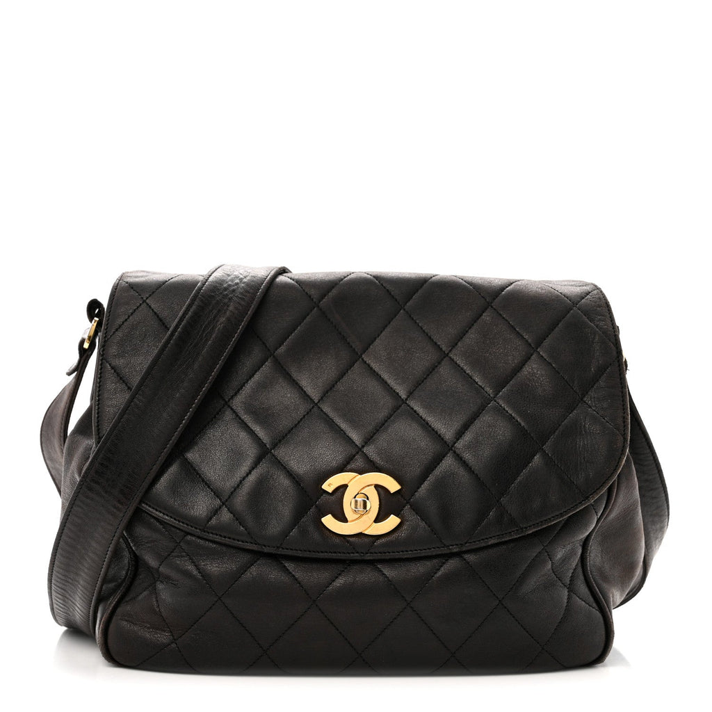 Lambskin Quilted Flap Shoulder Bag Black