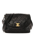 Lambskin Quilted Flap Shoulder Bag Black