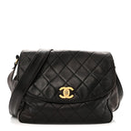 Lambskin Quilted Flap Shoulder Bag Black