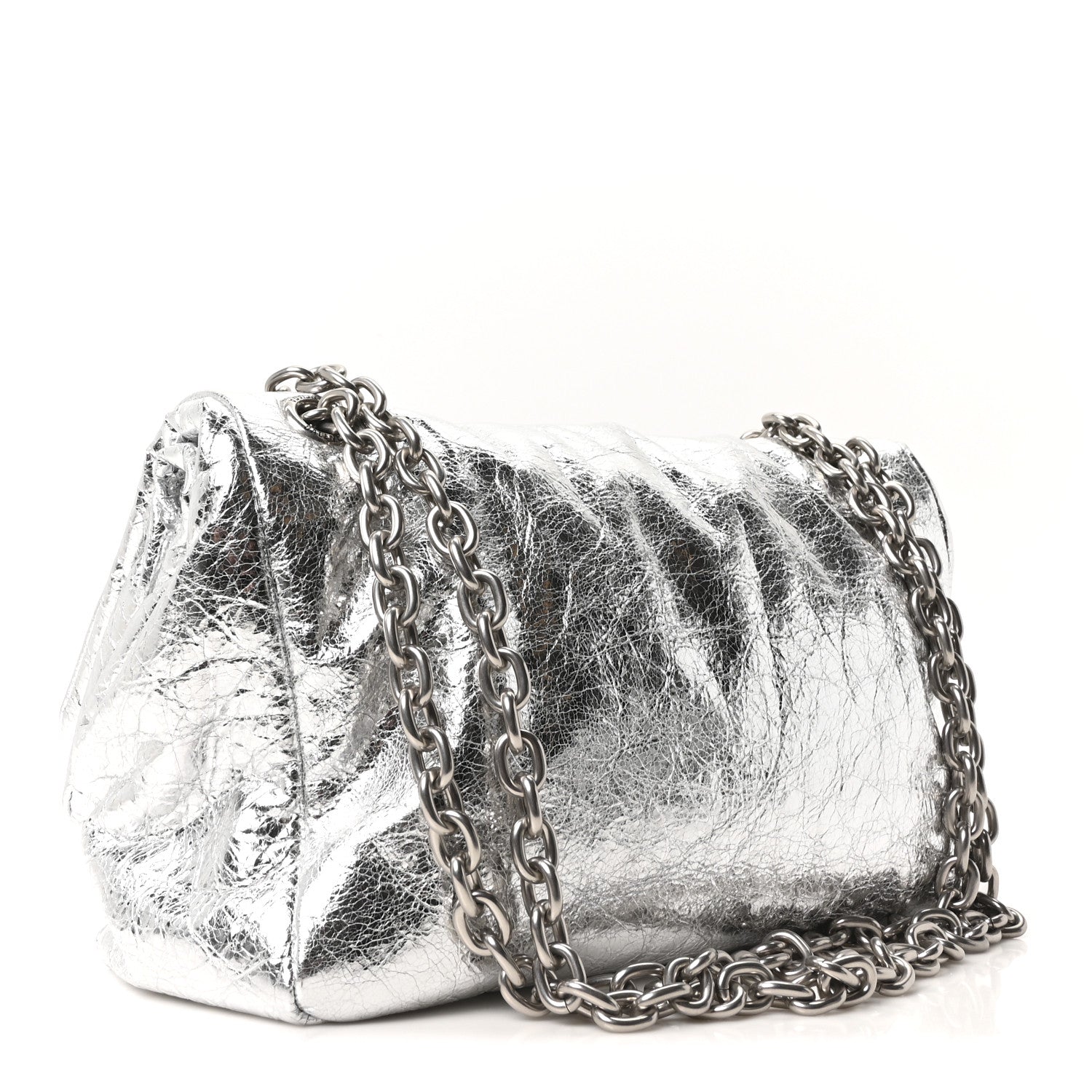Metallized Arena Calfskin Medium Monaco Chain Shoulder Bag Silver