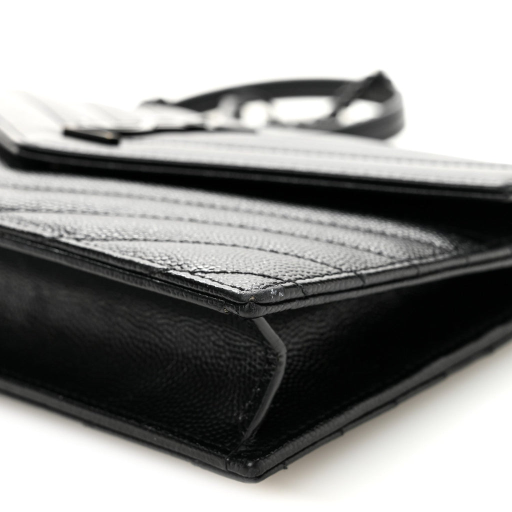 Grain De Poudre Matelasse Chevron Monogram Monochrome Envelope Chain Wallet Black