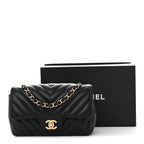 Lambskin Chevron Quilted Mini Rectangular Flap Black