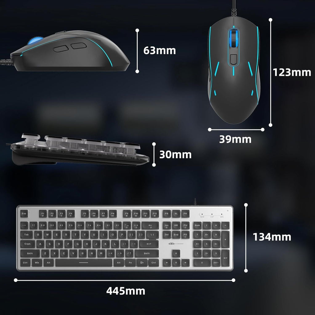 Gaming Creamy Keyboard and Mouse, Black 104 Keys RGB and 6 Speed RGB Mouse Combo, Pudding Keycaps Silent Computer Keyboard for Computer/PC/Laptop/Mac/Windows/Office