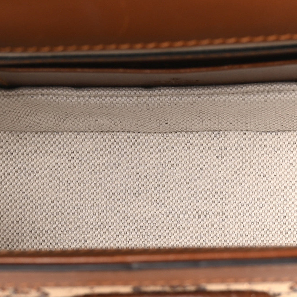 New Canvas Charisma Calfskin Crystal GG Monogram Small Bamboo 1947 Top Handle Bag Camel Ebony