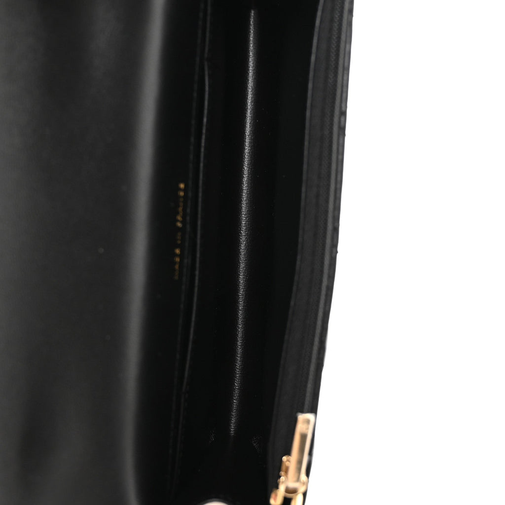 Lambskin Quilted Flap Phone Holder With Chain Black