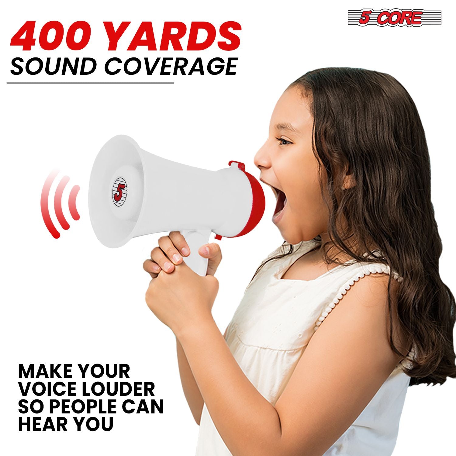5Core Megaphone 15W Bull Horn Kids PA Speaker w 400 Yards Range Siren Lightweight Loud Mini Megafono