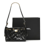 Shiny Crumpled Quilted Mini Chanel 25 Handbag Black