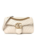 Calfskin Matelasse Small GG Marmont Shoulder Bag White