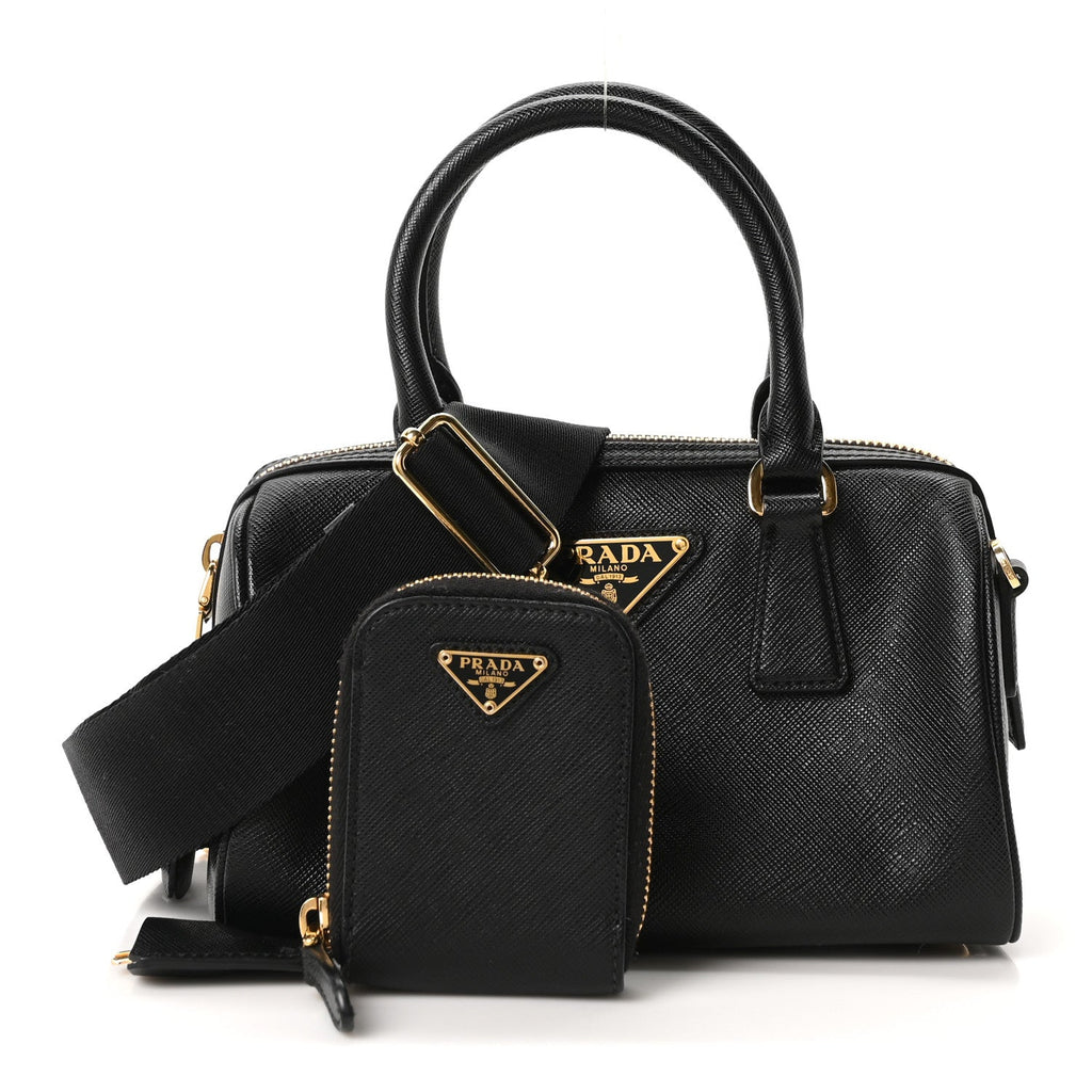 Saffiano Lux Mini Boston Crossbody Bag Black